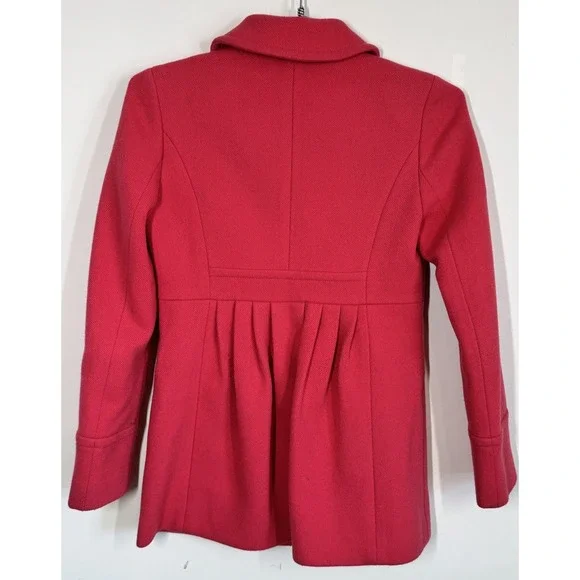 J. Crew Women's Hot Pink Wool Coat With Large Buttons Pleated Back Size 4‎ READ - Picture 2 of 10